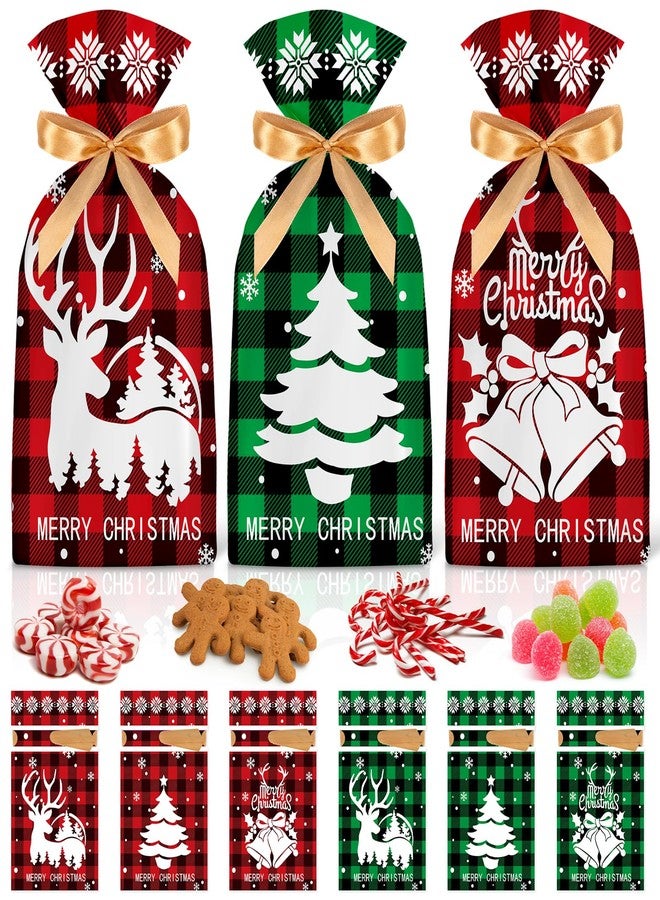 PADELO 30 Pcs Christmas Treat Bags - Merry Christma Drawstring Gift Bags, Plastic Red Green Plaid Christmass Goodie Candy Goody Snack Bags Bulk for Cookie Gifts Xmas Holiday Christmas Party Favors Supplies - Image 1